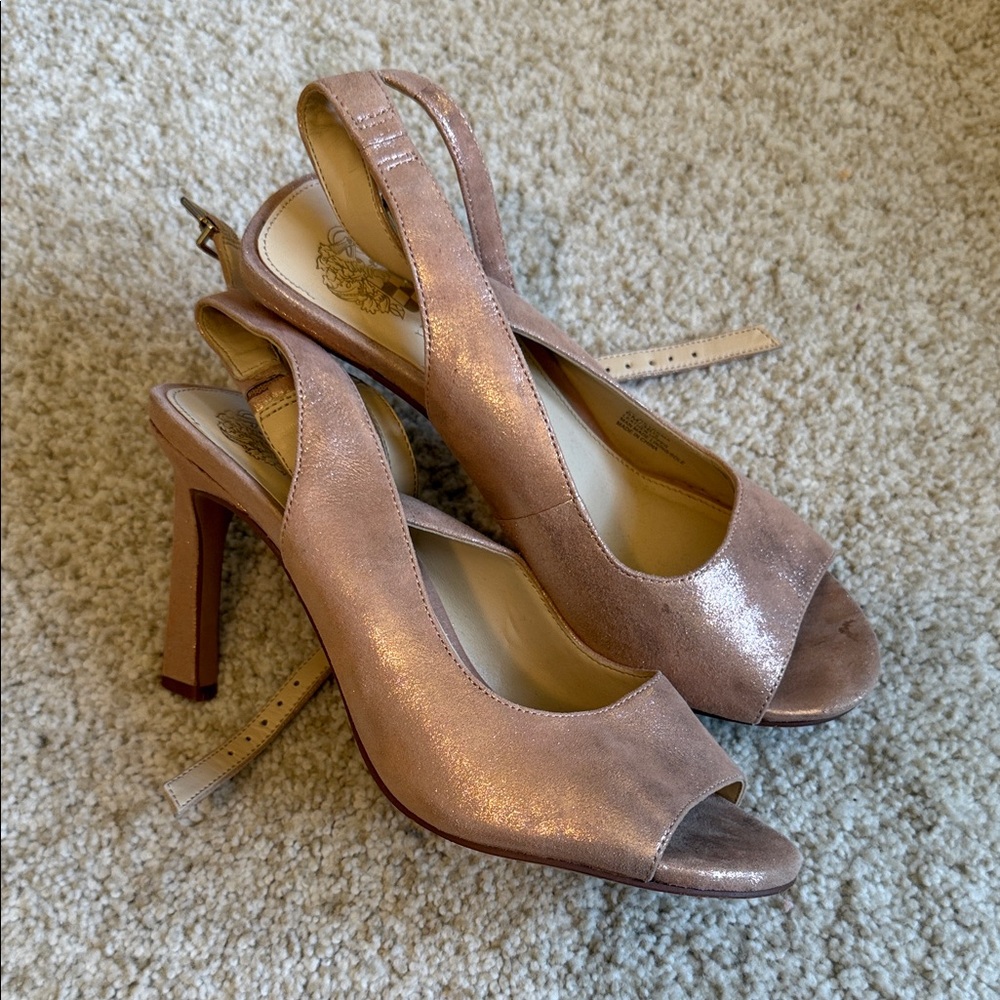 Elegant Peach Shimmer Peep-Toe Slingback Heels